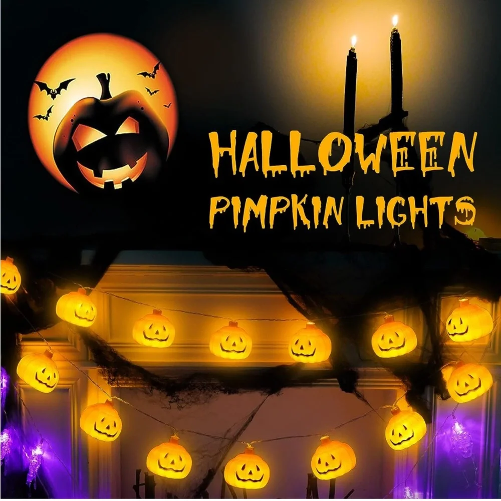 Halloween Lights, 20ft 40 LED Halloween Lights, LED Pumpkin Lights